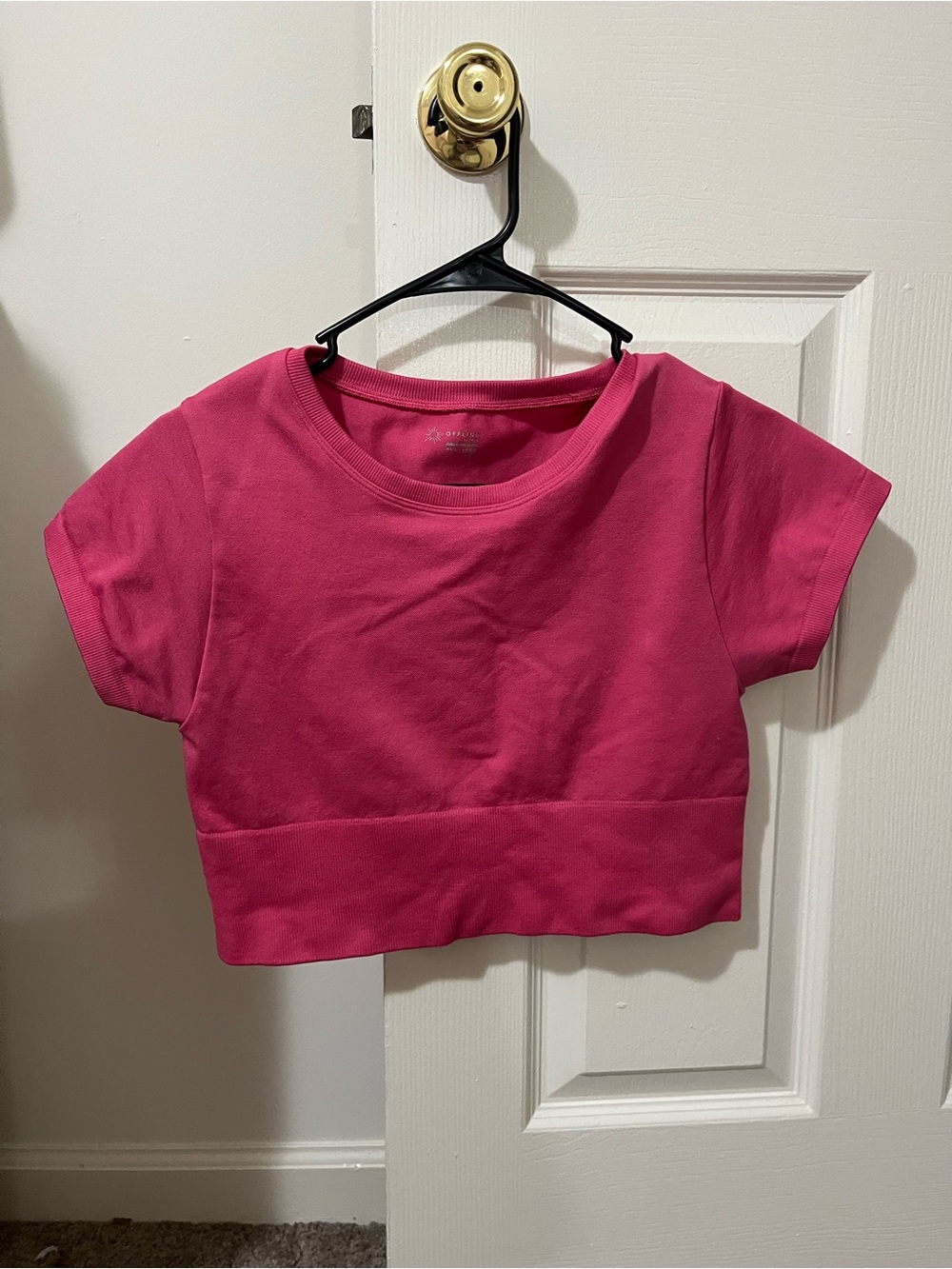Aerie Cropped Hot Pink Short Sleeve Top
